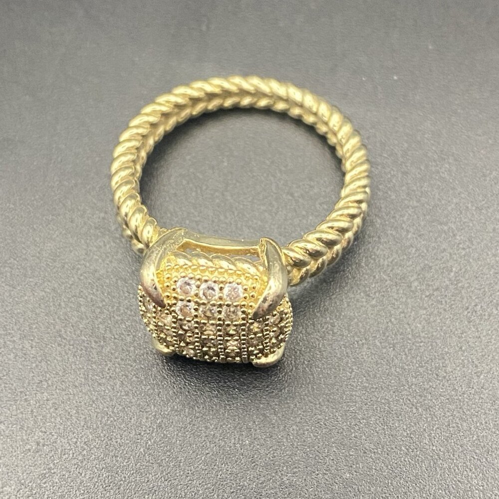 Square Cushion Pave CZ Ring Size 8 Yellow Gold Tone Designer Style Rope Detail - Picture 11 of 11
